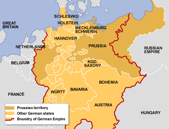 Map showing Prussia and surrounding German States (http://www.bbc.co.uk/bitesize/higher/history/natio ())